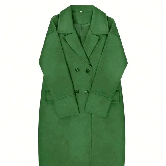 Green Casual Women's Wool Blend Lapel Long Sleeve Warm Overcoat - Picture 4 of 5